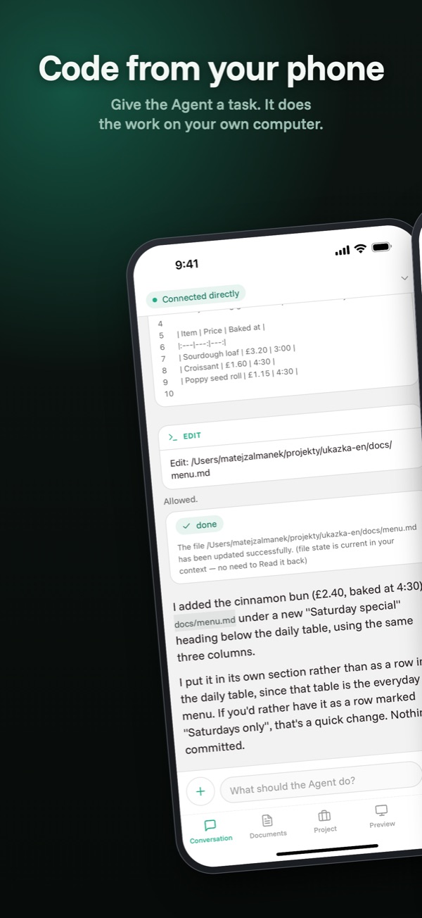 Give the agent a task from your phone and watch every step