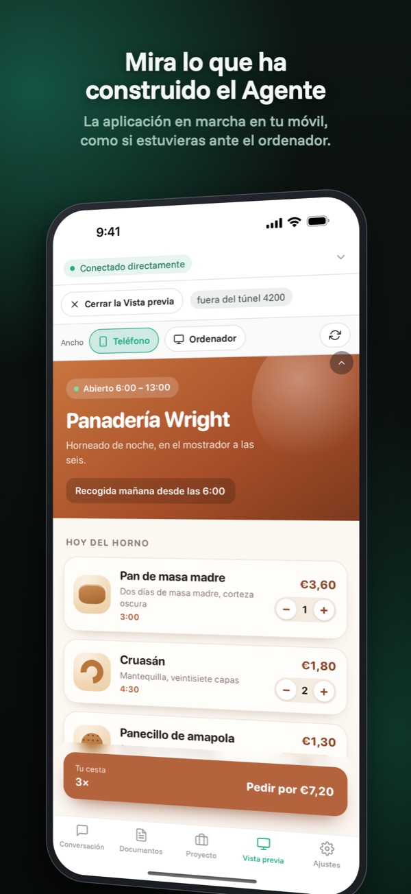 Vista previa — La app en desarrollo en la pantalla de un teléfono de verdad.