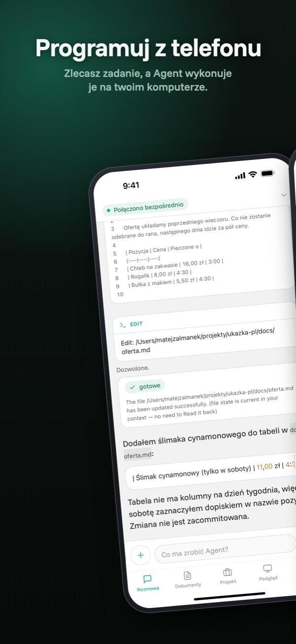 Rozmowa — Widzisz każdy krok Agenta, nie tylko wynik.
