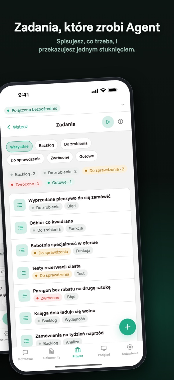 Zadania — Co jest w toku i co czeka na twoje sprawdzenie.