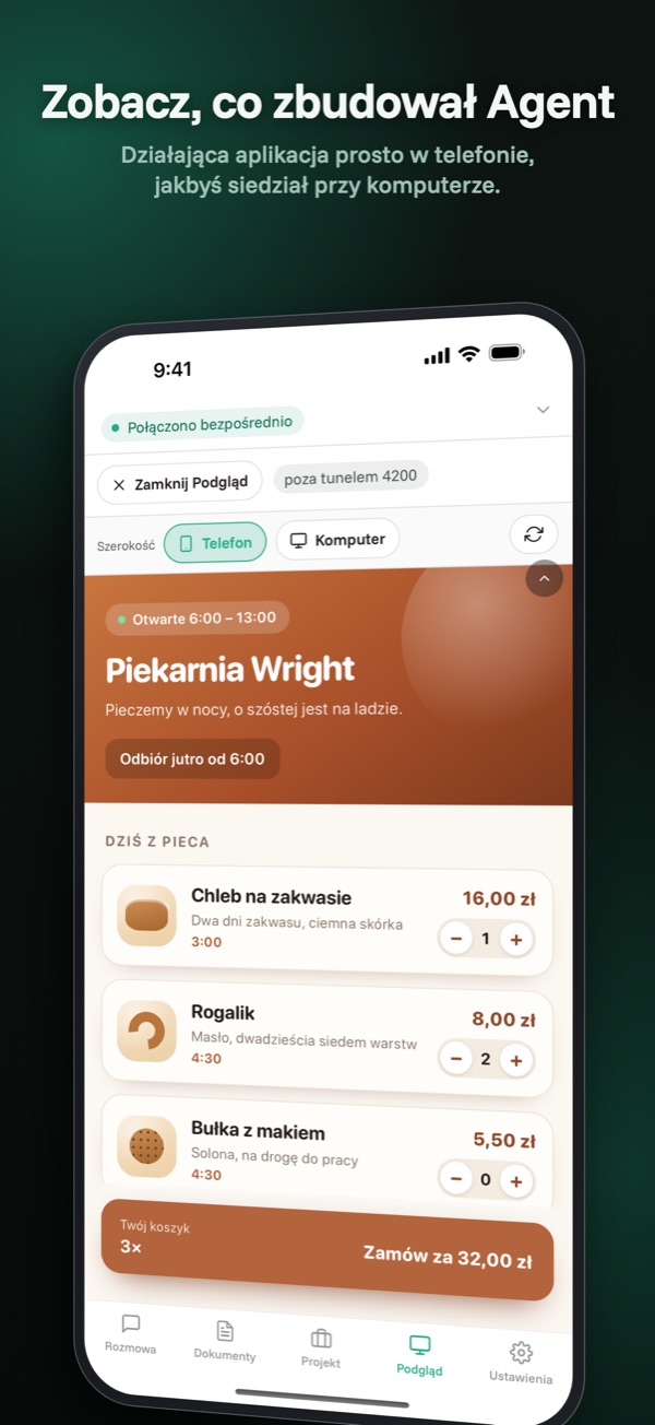 Podgląd — Rozwijana aplikacja na ekranie telefonu.