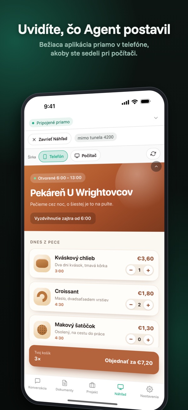 Náhľad — Rozpracovaná aplikácia na displeji telefónu.