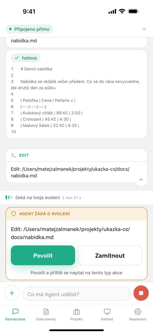 Agent čeká na svolení