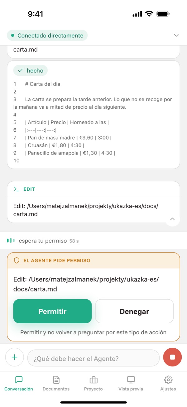 El Agente espera permiso